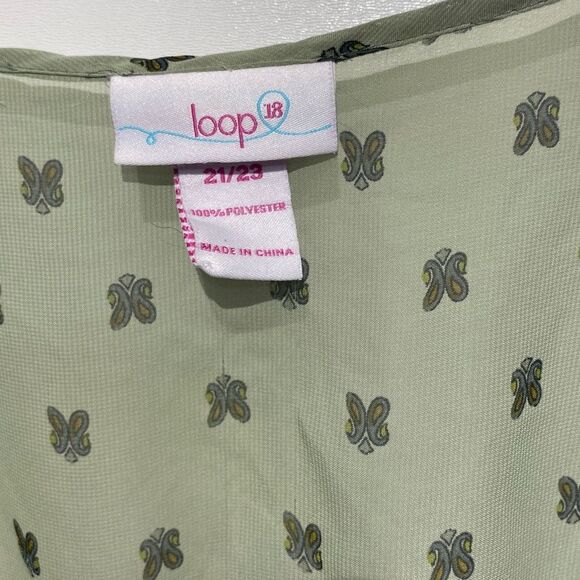 Loop 18 Women's Green Paisley Sheer Tie Waist Button Front Blouse Size 21/23 - Picture 4 of 8